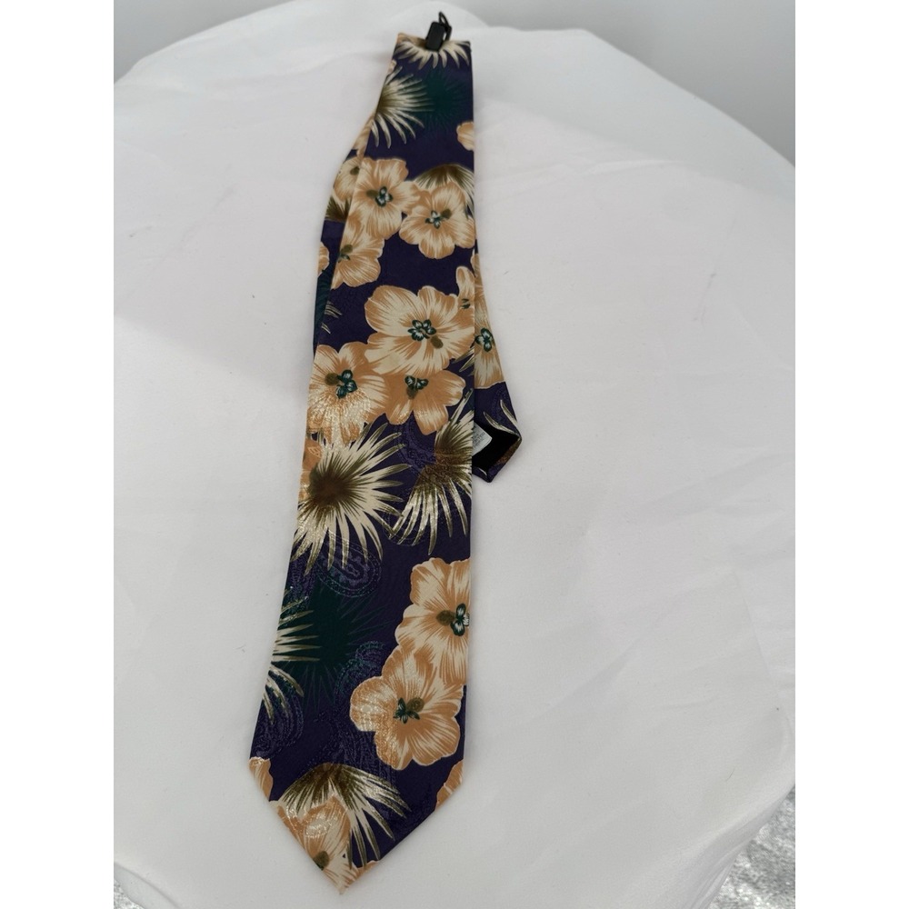 7th‎ Avenue Vintage Men's Silk Tie Palm Leaf Floral Tropical Purple Resortwear